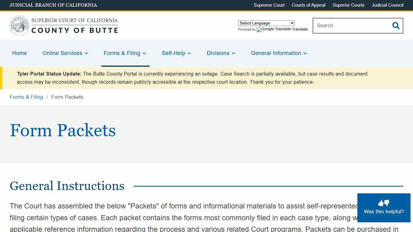 Form Packets Superior Court of California County of Butte