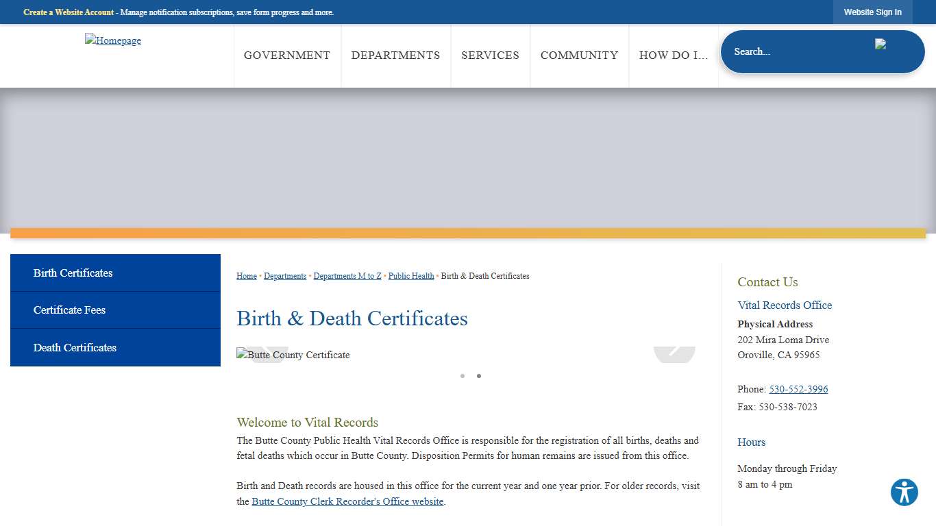 Birth & Death Certificates Butte County, CA
