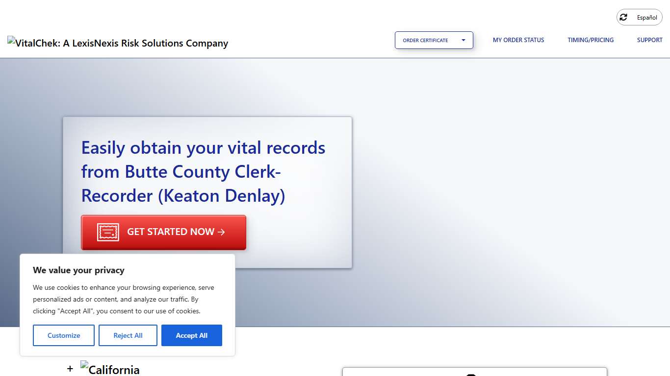 Butte County Clerk-Recorder (Keaton Denlay) (CA) Order Certificates - VitalChek